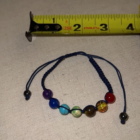 Shakra 7 bead braided bracelet with navy nylon cord  adj NWOT - Picture 2 of 3